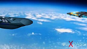 3D Dickgirl Android Assfucks Hot Woman Cowgirl in Space Station Monster Cock