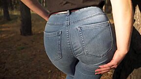 Hot Milf Teases Amazing Ass in Tight Jeans Outdoors