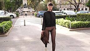 Seamless Pantyhose in Public With No Skirt, This Milf Flashes Boldly. Her See-Through Leggings Tease Everyone Around.