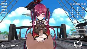 Él dice: Estoy cachondo navegando y quiero follar a la capitana de tetas grandes en este juego