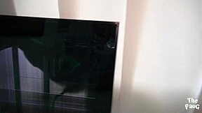 My stepsister broke the TV with a flip-flop, so she paid me back with wild sex in the living room