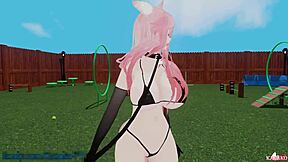 Catgirl learns to be a good kitty for her master, moaning and squirting during training