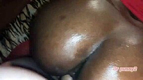 Ebony wife surprises husband in red lingerie on valentine's