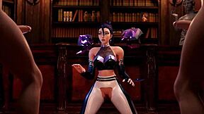 kda kaisa interacts with two big partners in anime group scene