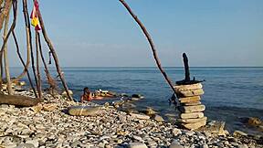 Cosplay Moana XXX nude girl masturbates and fucks dildo outdoors