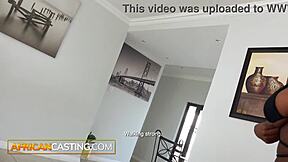 African casting features busty black babe acing big dick oral exam