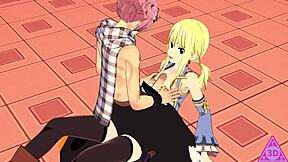 Lucy Natsu from Fairy Tail Craves Blowjob and Handjob with Monster Cock