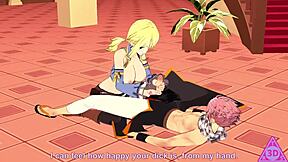 Lucy Natsu from Fairy Tail Craves Blowjob and Handjob with Monster Cock