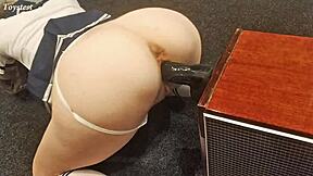 Petite teen's tight pussy grips big black dildo during rough ride!