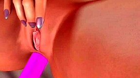 Sexy Brunette Rubs Pussy with Dildo in Ass for 3D Thrills