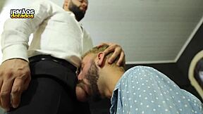 Greedy intern devours boss's massive cock in office blowjob