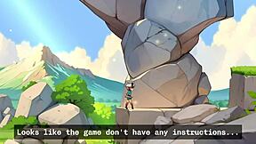 Young female orc face-sits lucky boy in nature game review.