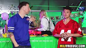 Hot Blonde MILF in Uniform Gets Freeused by Football Fans!