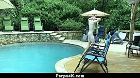 Muscular Bodybuilder Officer Forces Twink Burglar Into Bareback Blowjob