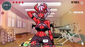 Succubus gives blowjob in gym