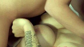 blonde babe passionately licks cum from pussy in threesome