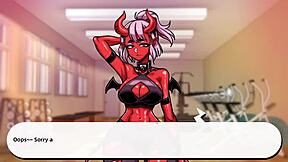 Succubus gives blowjob in gym