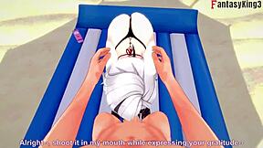 Arlecchino fucks hard in bikini on beach in genshin impact fantasy