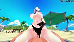 Arlecchino fucks hard in bikini on beach in genshin impact fantasy