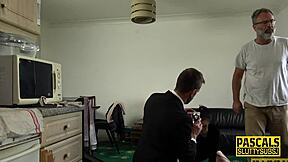 Skinny Bound Submissive Deep Throats Master with Intense Fingering