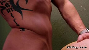 Muscular gay co-workers share passionate rimjob and bareback anal in office