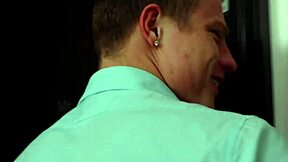 Muscular gay co-workers share passionate rimjob and bareback anal in office