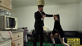 Skinny Bound Submissive Deep Throats Master with Intense Fingering