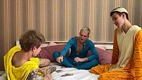 Twink Pajama Party Turns Into No-Condom Fucking With Doggystyle, Gagging, And Creampie