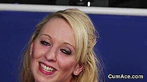 Sexy model contrasts innocence with cum-sucking frenzy.