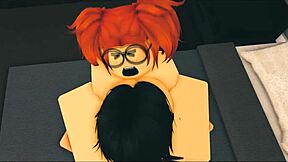 hey, roblox porn with nerdy ginger slut in bedroom action.