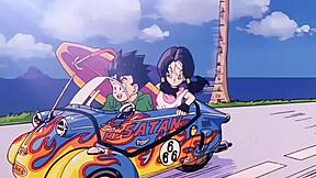 Dragon ball z features bulma and gohan in adventure.