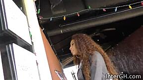 Busty Ebony Babe September Reign Sucks Cock Through Gloryhole