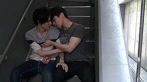 gay asian twink sucking cock with handjob and facial. cum drips everywhere