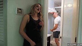 Slutty Blonde Roommate Craves Huge Cock in Dorm Toilet