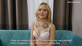 Hey, look at this innocent petite 18+ blonde confirming her virginity with style!