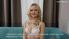 Hey, look at this innocent petite 18+ blonde confirming her virginity with style!