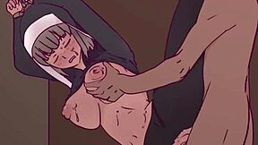 A nun imagines intense front and back fucking in prayer booth hentai parody