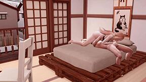 3D Japanese Couple Teases Each Other in Cowgirl and Blowjob