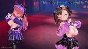 i'm watching two girls dancing in 3d animation to the music