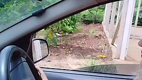 Naughty Bia exposes big pussy outdoors