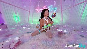swallowbay ember snow shaved pussy riding cock kinky banging on swing