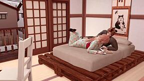 3D Japanese Couple Teases Each Other in Cowgirl and Blowjob