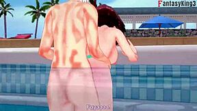 Anzu Mazaki Gets Fucked Hard by Tea Gardner in the Pool!