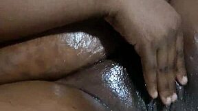 Huge ass ebony babe with big tits fingers her wet pussy and toys her tight ass intensely while moaning loudly