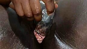 Huge ass ebony babe with big tits fingers her wet pussy and toys her tight ass intensely while moaning loudly