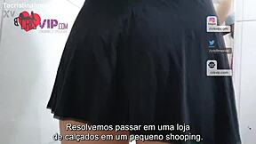 Cristina Almeida teases salesman in shoe store.