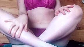 Sweet masked girl vibrates wet pussy to intense orgasm solo