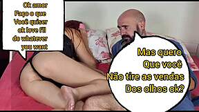 Blindfolded wife rests while husband's friend hides in wardrobe