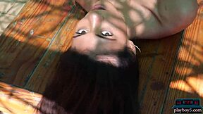 Petite Asian teen Hannah Le disrobes on a ranch