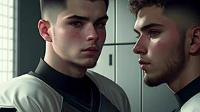 Two football players suck and jerk off after game with cum